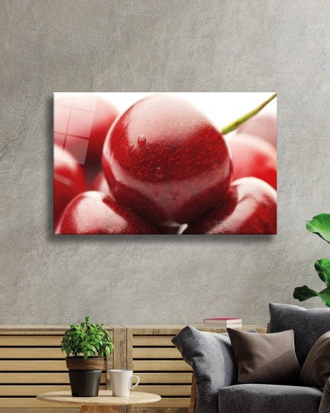 Kiraz Cam Tablo  4mm Dayanıklı Temperli Cam, Cherry Glass Wall Art