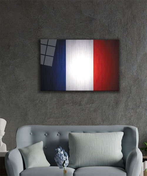 Fransa Bayrağı Cam Tablo  4mm Dayanıklı Temperli Cam, France Flag Glass Wall Art