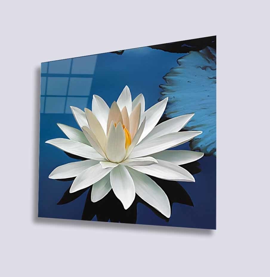 Lotus Çiçeği Uv Baskılı Cam Tablo 4mm Dayanıklı Temperli Cam 50x50 Cm