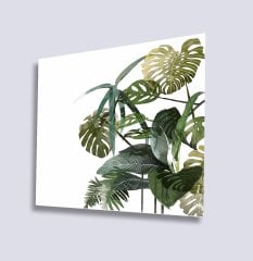 Tropikal Yapraklar Uv Baskılı Cam Tablo 4mm Dayanıklı Temperli Cam 50x50 Cm