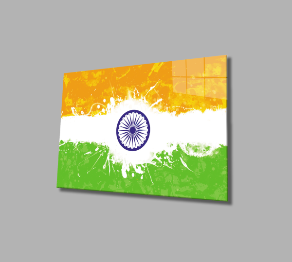 Hindistan Bayrağı Cam Tablo  4mm Dayanıklı Temperli Cam,India Flag Glass Wall Art