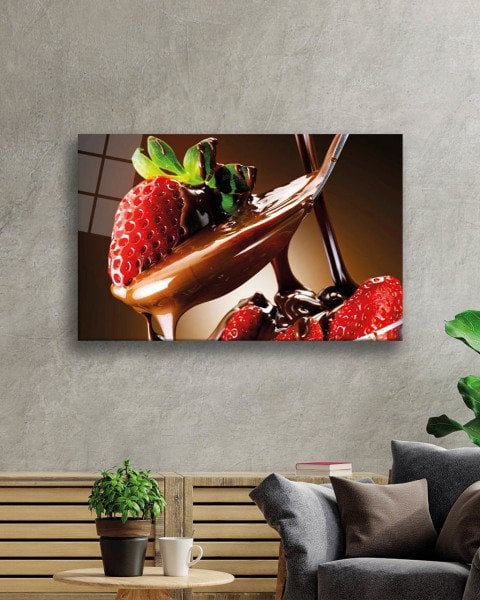 Çilek ve Çikolata Cam Tablo  4mm Dayanıklı Temperli Cam, Chocolate And Strawberry