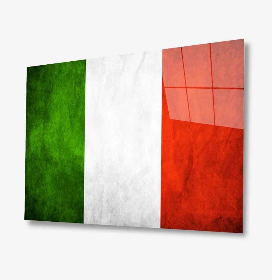İtalya Bayrağı Cam Tablo  4mm Dayanıklı Temperli Cam, Italy Flag Glass Wall Art