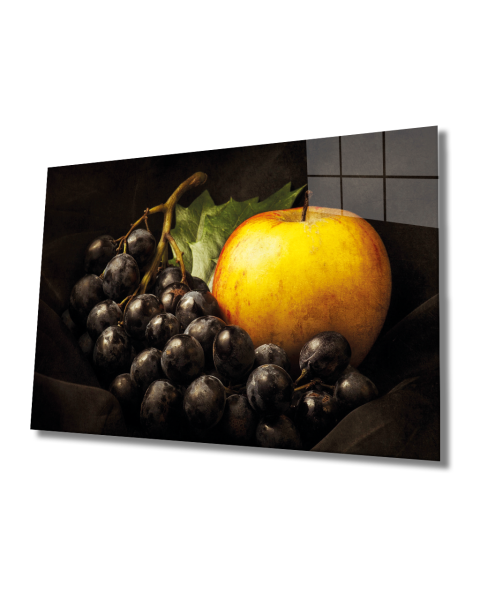 Elma ve Üzüm Cam Tablo  4mm Dayanıklı Temperli Cam,  Apple and Grape Glass Art