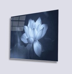 Beyaz Çiçek Uv Baskılı Cam Tablo 4mm Dayanıklı Temperli Cam 50x50 Cm