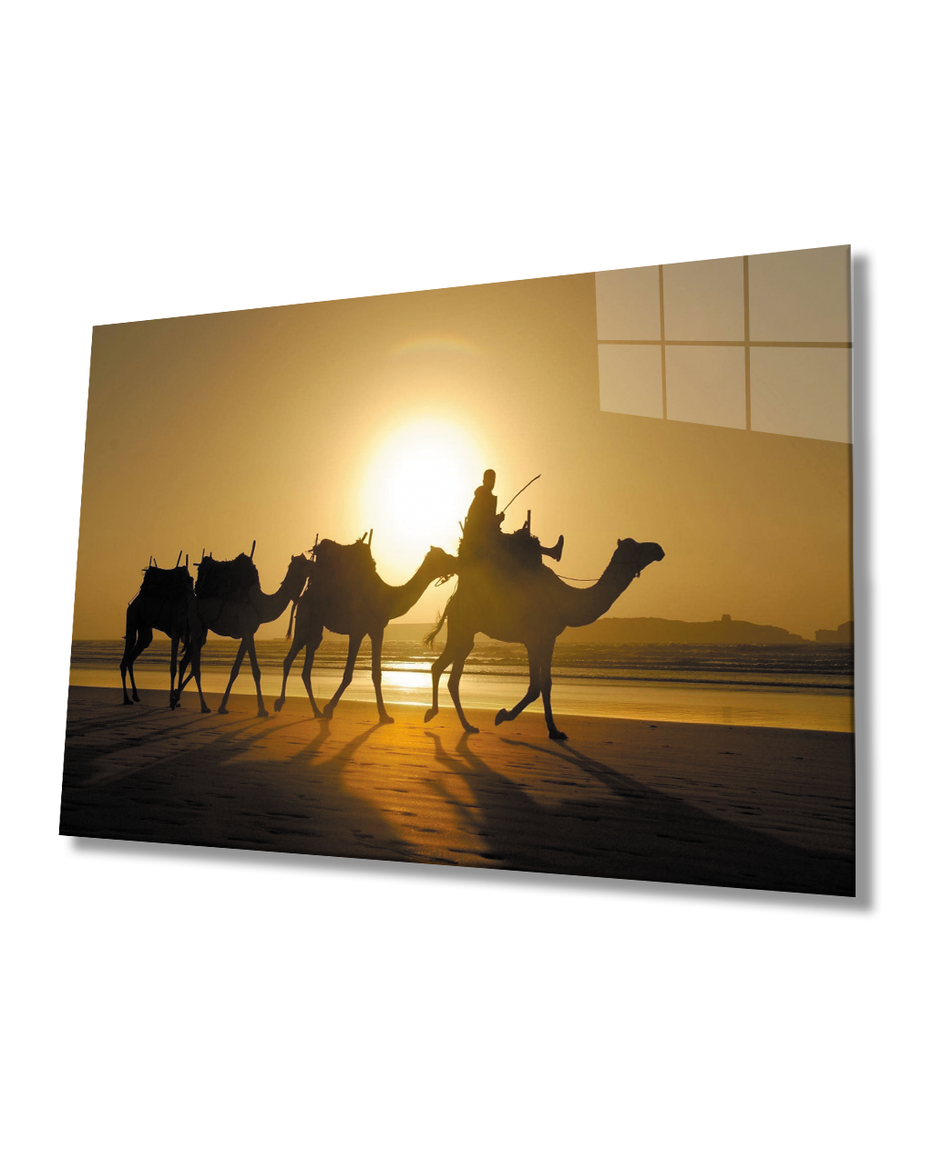 Gün Batımı Sahra Deve  Cam Tablo  4mm Dayanıklı Temperli Cam Sunset Sahara Camel Glass Table 4mm Durable Tempered Glass