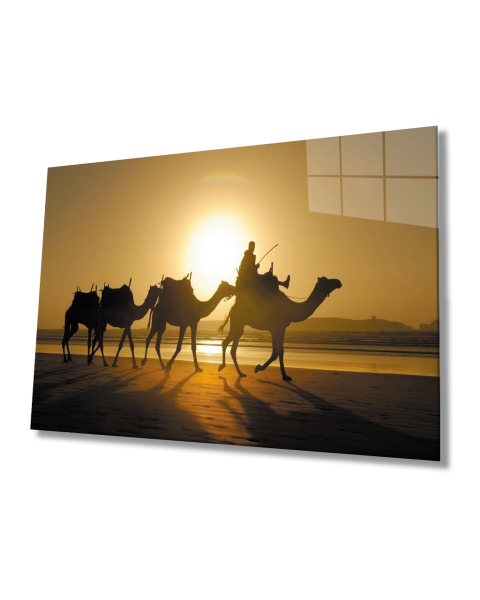 Gün Batımı Sahra Deve  Cam Tablo  4mm Dayanıklı Temperli Cam Sunset Sahara Camel Glass Table 4mm Durable Tempered Glass