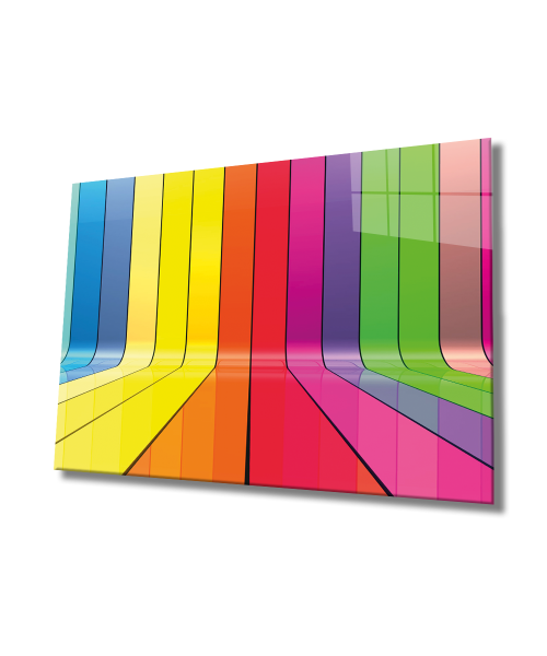 Renkli Geometrik Mimari Cam Tablo  4mm Dayanıklı Temperli Cam, Colourful Geometric Architecture Glass Wall Decor