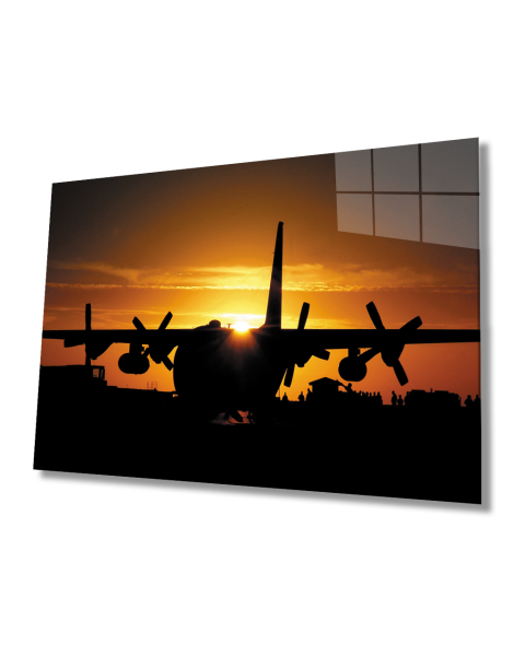 Gün Batımında Uçak Cam Tablo  4mm Dayanıklı Temperli Cam Aircraft Glass Table 4mm Durable Tempered Glass At Sunset