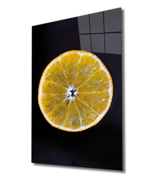 Sarı Limon Cam Tablo  4mm Dayanıklı Temperli Cam, Yellow Lemon Glass Wall Decor