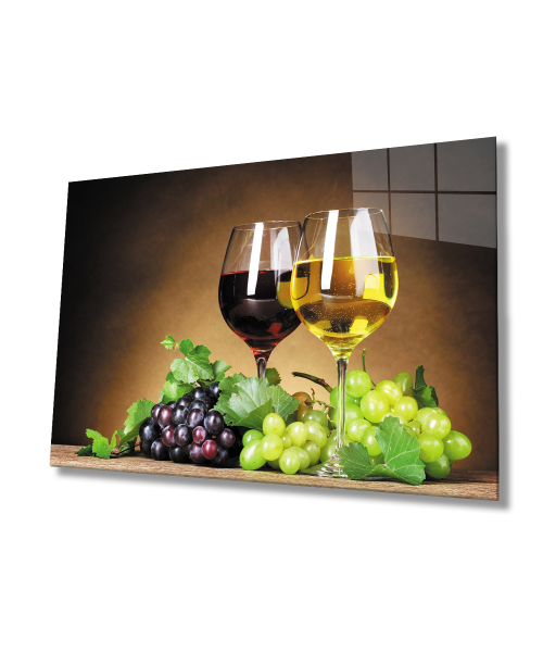 Üzüm ve Şarap  Cam Tablo  4mm Dayanıklı Temperli Cam  Grapes and Wine Glass Wall Art