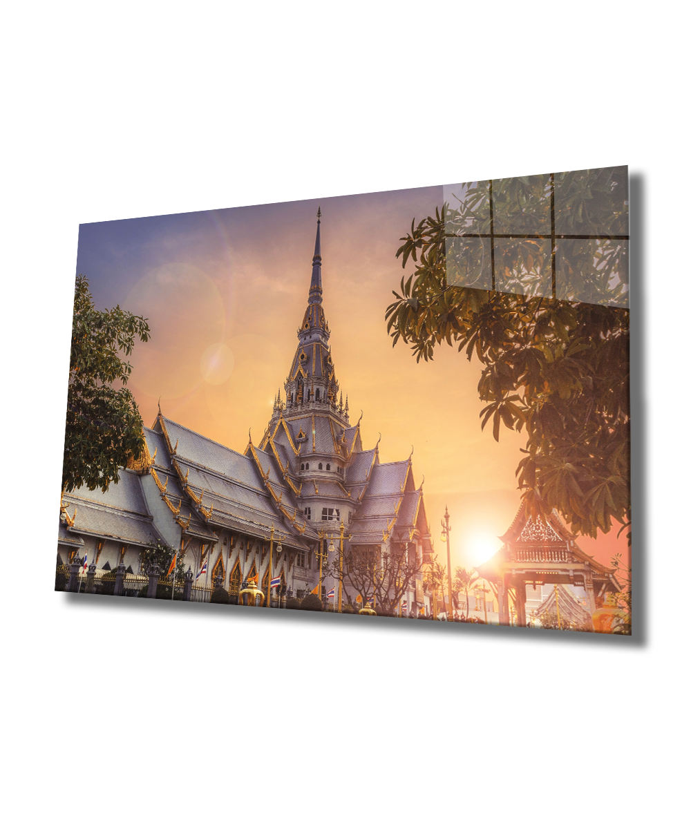 Tayland Tapınak Cam Tablo  4mm Dayanıklı Temperli Cam, Thailand Temple Glass Wall Decor