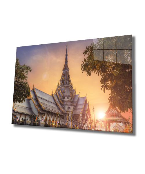 Tayland Tapınak Cam Tablo  4mm Dayanıklı Temperli Cam, Thailand Temple Glass Wall Decor