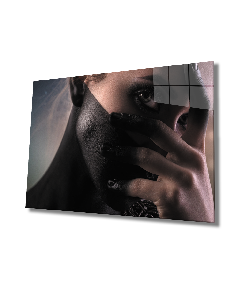 Kadın Gizli Bakış Parmak Arası Cam Tablo  4mm Dayanıklı Temperli Cam, Female Hidden Glance Fingering Glass Wall Art