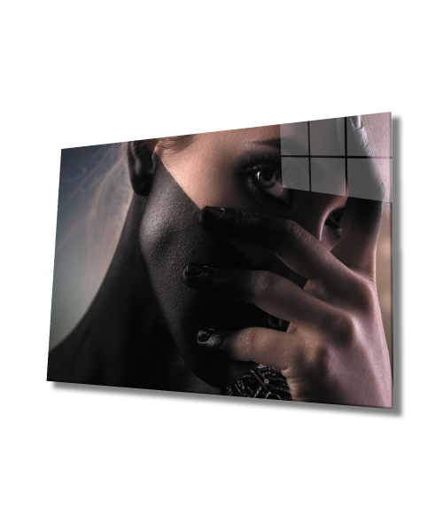 Kadın Gizli Bakış Parmak Arası Cam Tablo  4mm Dayanıklı Temperli Cam, Female Hidden Glance Fingering Glass Wall Art