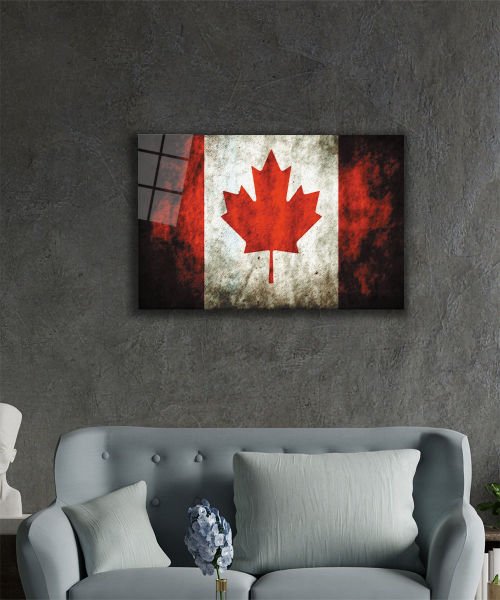 Kanada Bayrağı Cam Tablo  4mm Dayanıklı Temperli Cam, Canadian Flag Glass Wall Art