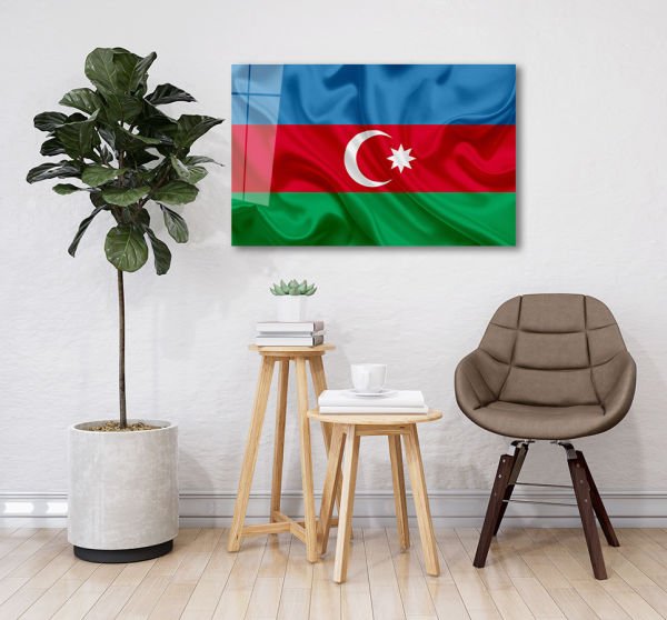 Azerbaycan Bayrağı Cam Tablo 4mm Dayanıklı Temperli Cam,Azerbaijan Flag Glass Wall Art