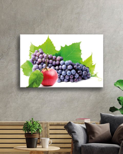 Elma ve Üzüm Cam Tablo  4mm Dayanıklı Temperli Cam,  Apple and Grape Glass Art
