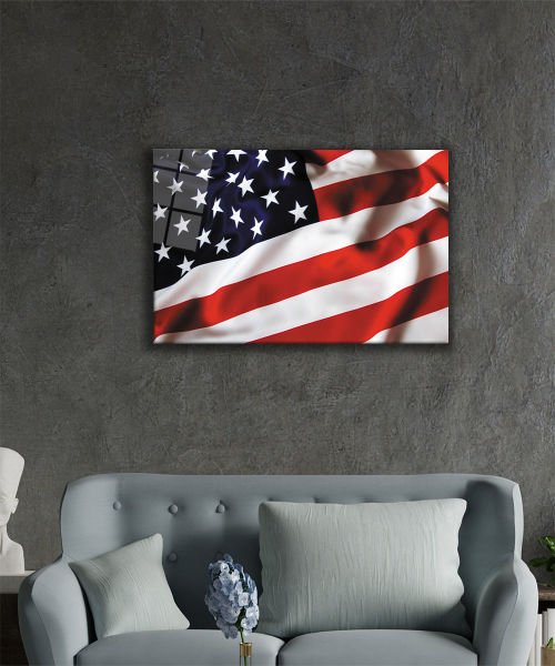 Amerika Bayrağı Cam Tablo  4mm Dayanıklı Temperli Cam , American Flag Glass Wall Art