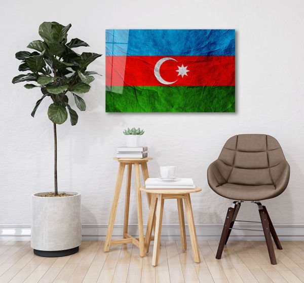 Azerbaycan Bayrağı Cam Tablo 4mm Dayanıklı Temperli Cam,Azerbaijan Flag Glass Wall Art