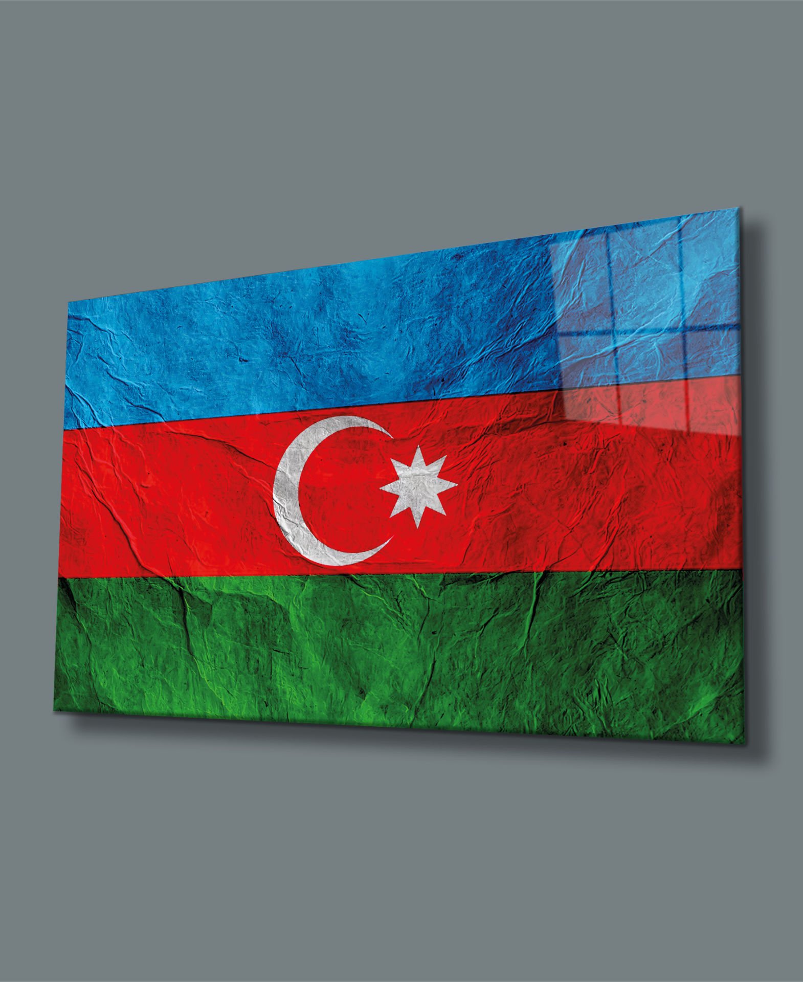 Azerbaycan Bayrağı Cam Tablo 4mm Dayanıklı Temperli Cam,Azerbaijan Flag Glass Wall Art