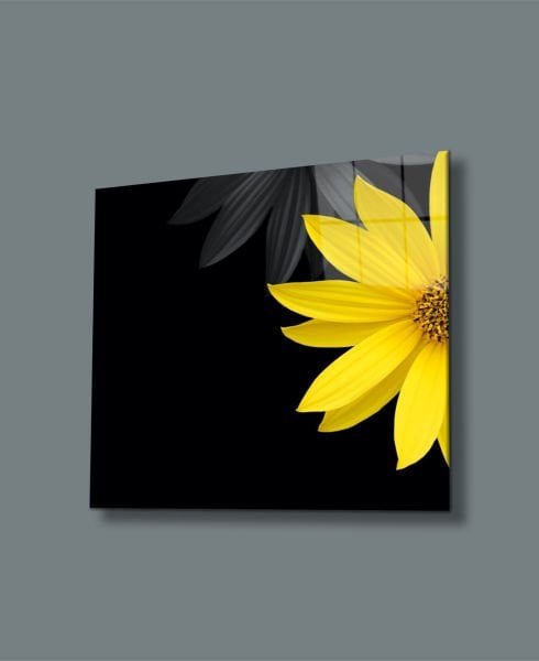Sarı Çiçek  Uv Baskılı Cam Tablo 4mm Dayanıklı Temperli Cam 50x50 Cm