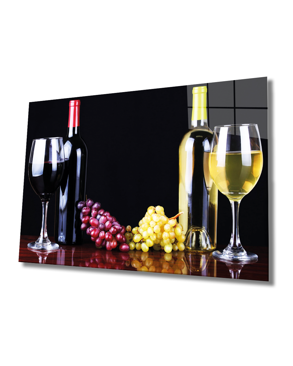 Üzüm ve Şarap Cam Tablo  4mm Dayanıklı Temperli Cam, Grape Wall Art