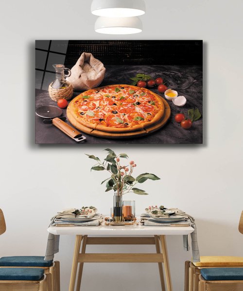 Pizza Cam Tablo  4mm Dayanıklı Temperli Cam Pizza Glass Wall Art