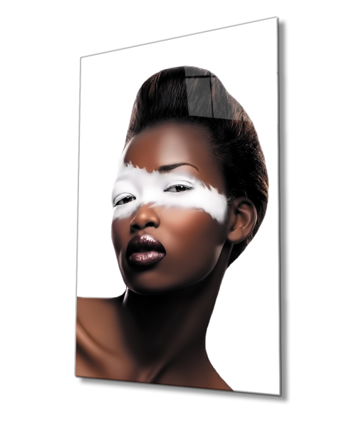 Siyahi Kadın Portresi Cam Tablo  4mm Dayanıklı Temperli Cam Black Woman Portrait Glass Wall Art