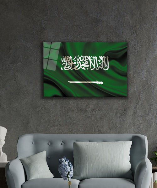 Suudi Arabistan Bayrağı Cam Tablo  4mm Dayanıklı Temperli Cam, Saudi Arabia Flag Glass Wall Art