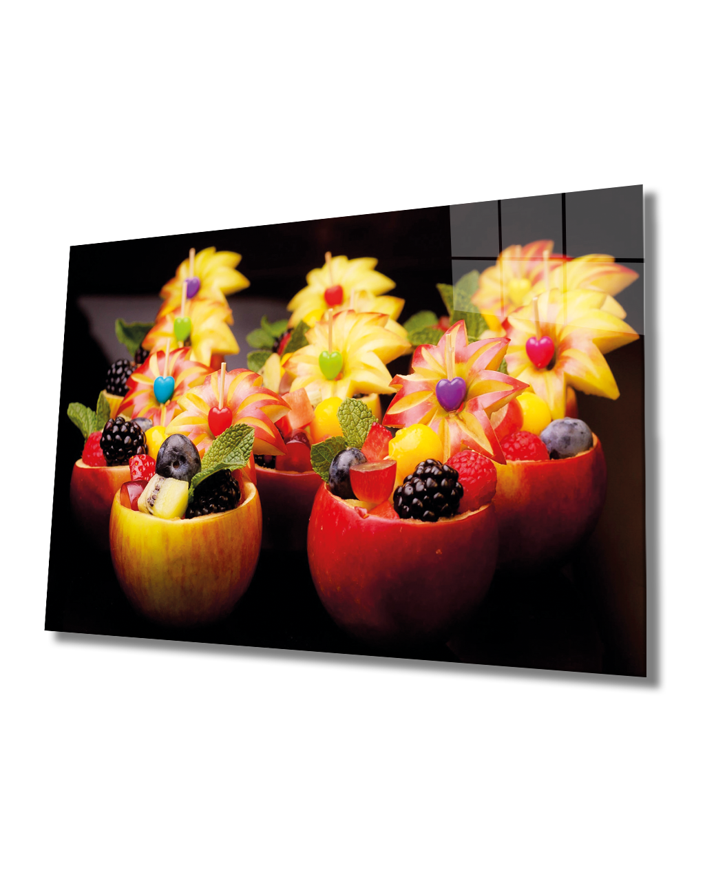 Taze Meyveler Cam Tablo  4mm Dayanıklı Temperli Cam, Fresh Fruits Glass Wall Hanging