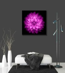 Lila Renkli Çiçek Uv Baskılı Cam Tablo 4mm Dayanıklı Temperli Cam 50x50 Cm