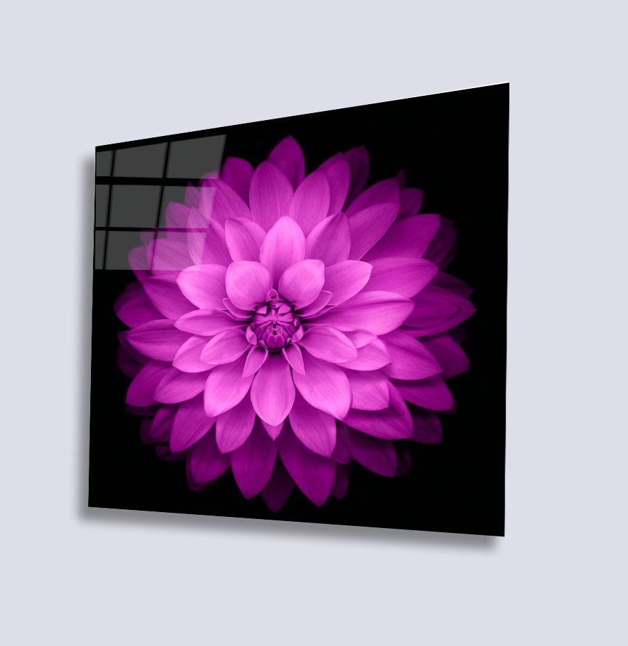 Lila Renkli Çiçek Uv Baskılı Cam Tablo 4mm Dayanıklı Temperli Cam 50x50 Cm