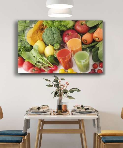 Meyve Sebze Meyve Suyu Cam Tablo  4mm Dayanıklı Temperli Cam Fruit Vegetable Juice Glass Wall Art