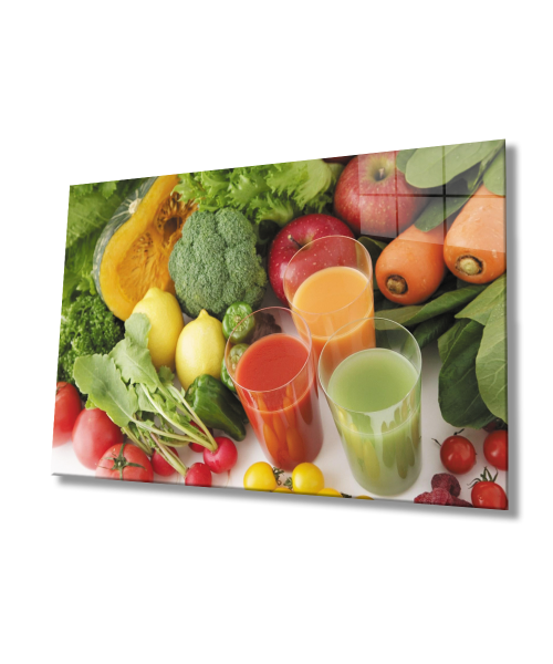 Meyve Sebze Meyve Suyu Cam Tablo  4mm Dayanıklı Temperli Cam Fruit Vegetable Juice Glass Wall Art