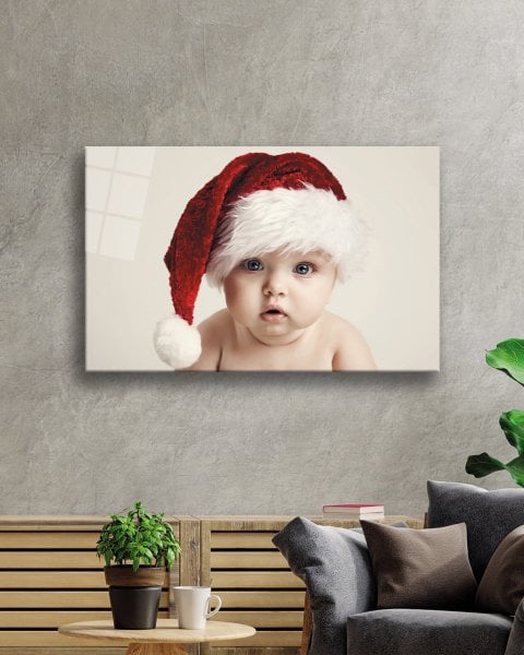 Noel Şapkalı Bebek Cam Tablo  4mm Dayanıklı Temperli Cam Noel Şapkalı Bebek Cam Tablo  4mm Dayanıklı Temperli Cam Baby Glass Table With Christmas Hat 4mm Durable Tempered Glass