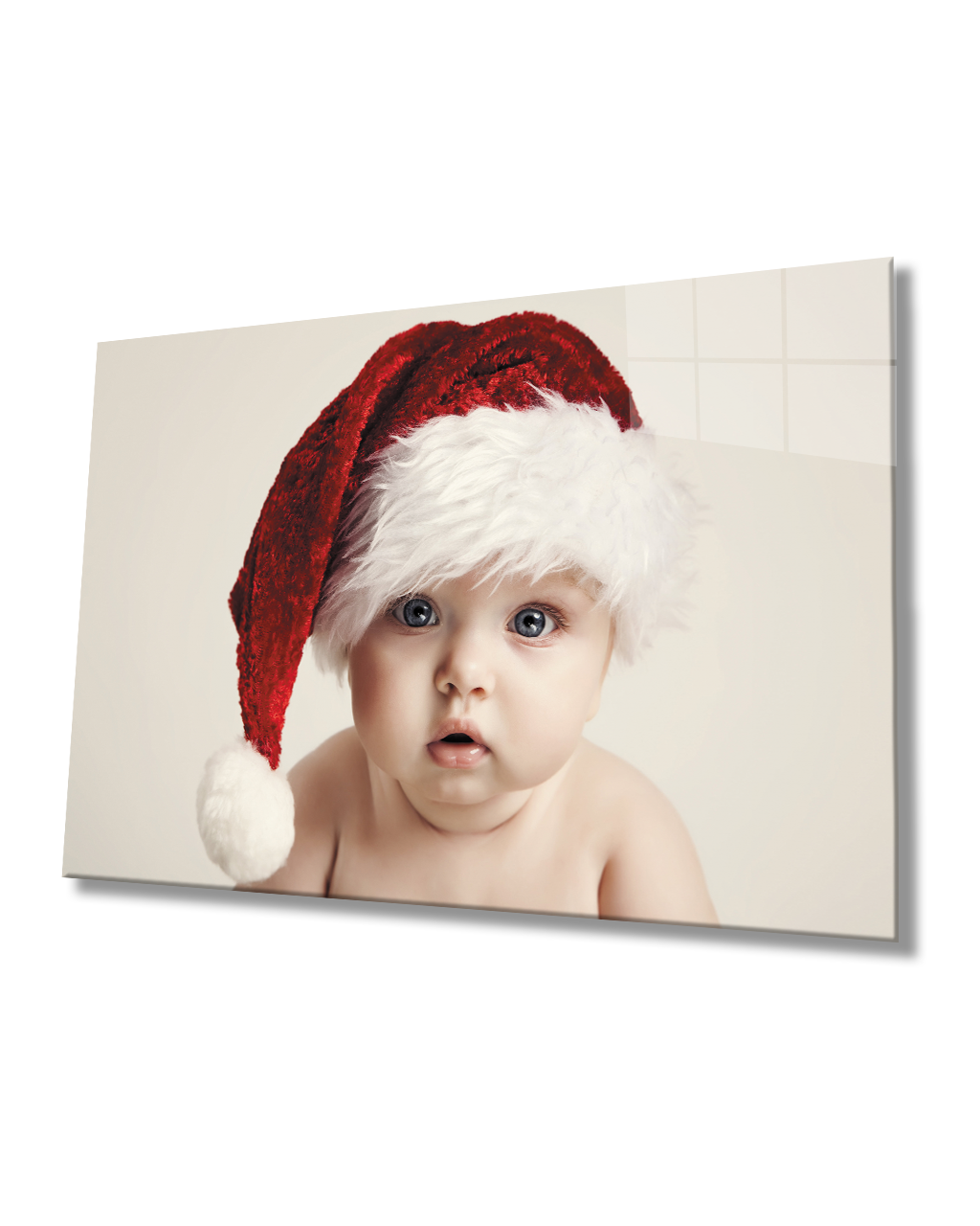 Noel Şapkalı Bebek Cam Tablo  4mm Dayanıklı Temperli Cam Noel Şapkalı Bebek Cam Tablo  4mm Dayanıklı Temperli Cam Baby Glass Table With Christmas Hat 4mm Durable Tempered Glass