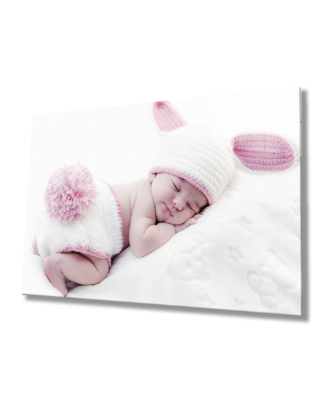 Şapkalı Uyuyan Bebek Cam Tablo  4mm Dayanıklı Temperli Cam Sleeping Baby With Hat Glass Table 4mm Durable Tempered Glass