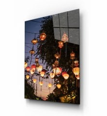 Noel Ağacı ve Renkli Lambalar Cam Tablo  4mm Dayanıklı Temperli Cam