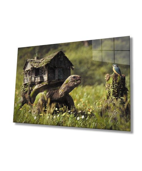 İllüstrasyon Hayvan Manzara Yeşil Cam Tablo  4mm Dayanıklı Temperli Cam  Illustration Animal Landscape Green Glass Wall Art