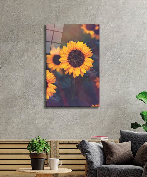 Ayçiçeği Cam Tablo  4mm Dayanıklı Temperli Cam, Sunflower Glass Wall Decor