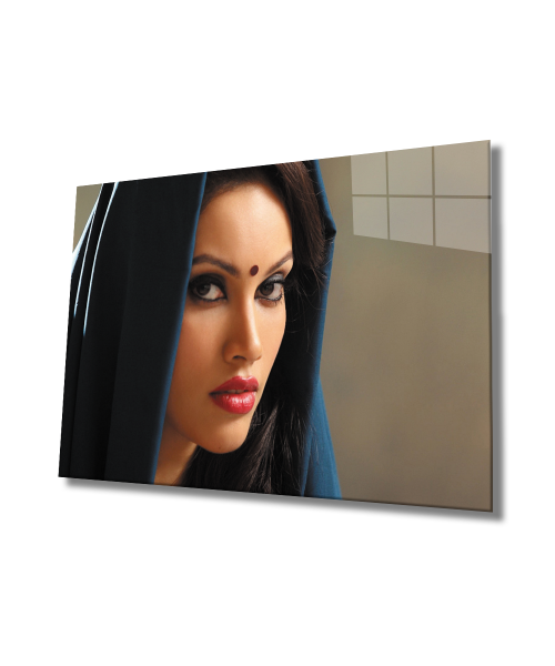 Kadınlar Hintli Kadın Cam Tablo  4mm Dayanıklı Temperli Cam, Women Indian Glass Wall Art