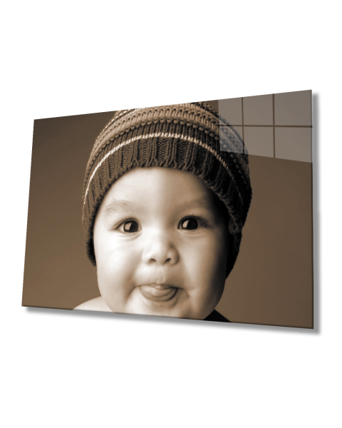 Kahverengi Şapkalı Bebek Cam Tablo  4mm Dayanıklı Temperli Cam Baby Glass Table With Brown Hat 4mm Durable Tempered Glass