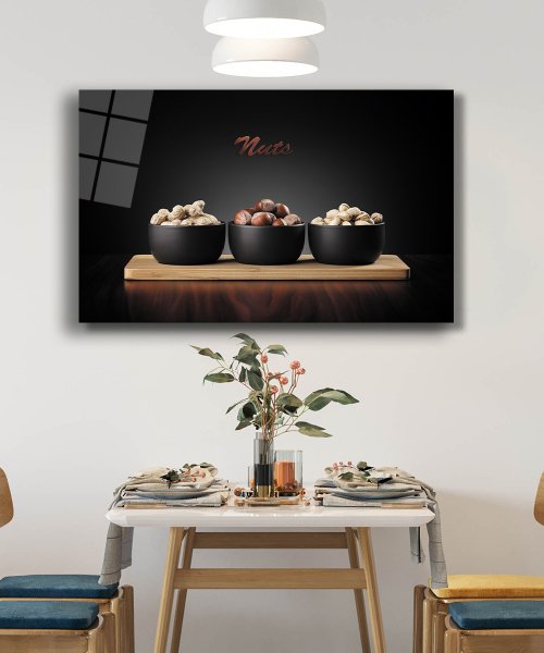 Çerez Kuruyemiş Cam Tablo  4mm Dayanıklı Temperli Cam Cookie Nuts Glass Wall Art