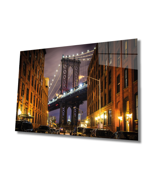 Şehir Köprü Manzaralı Cam Tablo  4mm Dayanıklı Temperli Cam, Urban Area Bridge View Glass Wall Decor