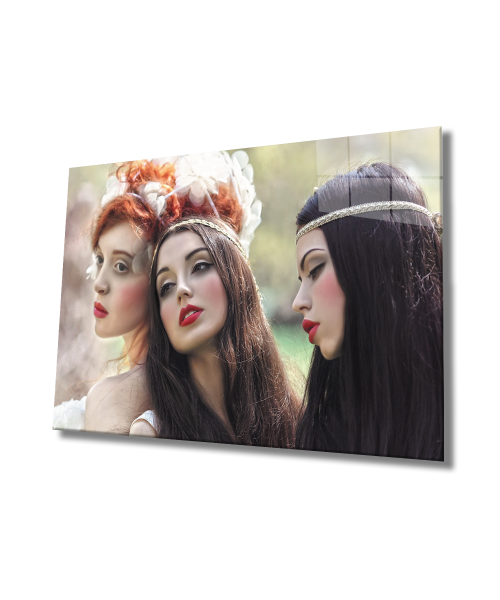 Kadınlar 3 Arkadaş Cam Tablo  4mm Dayanıklı Temperli Cam, Women Three Friends Glass Wall Art