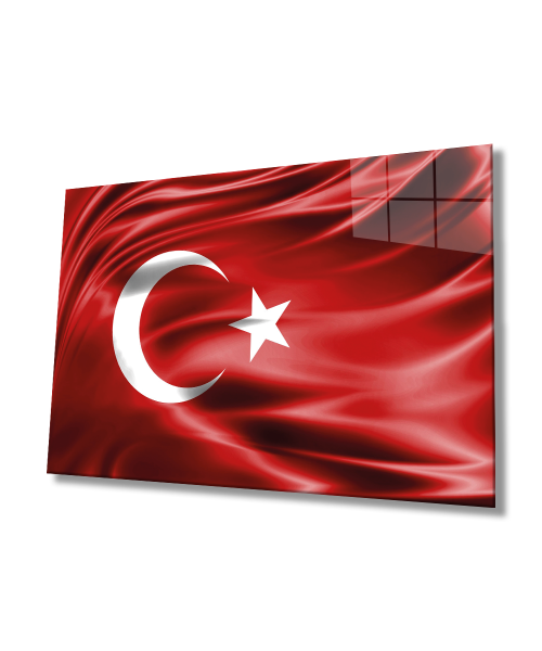 Kırmızı Dalgalı  Türk Bayrağı Cam Tablo Red Wavy Turkish Flag Glass Painting