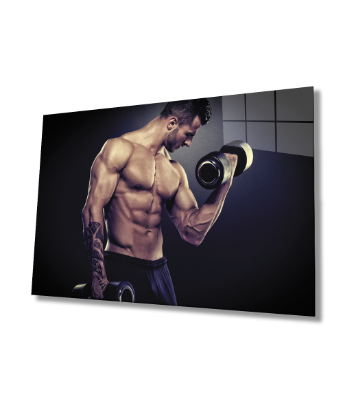 Spor Fitnes Cam Tablo  4mm Dayanıklı Temperli Cam Sports Fitness Glass Wall Art