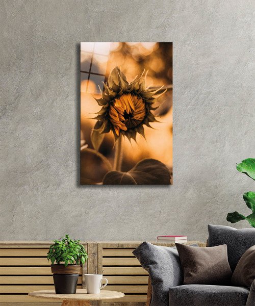 Ayçiçeği Cam Tablo  4mm Dayanıklı Temperli Cam, Sunflower Glass Wall Decor