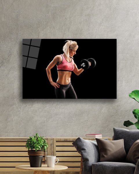 Spor Fitnes Cam Tablo  4mm Dayanıklı Temperli Cam Sports Fitness Glass Wall Art